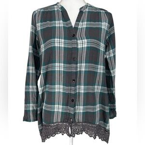 WALLPAPHER / Gray and Teal Flannel Shirt / Small / Emo Western Y2K Lace Festival